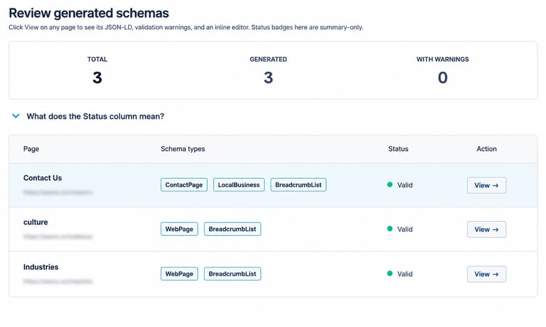 Step 5 — Review screen with status badges per page
