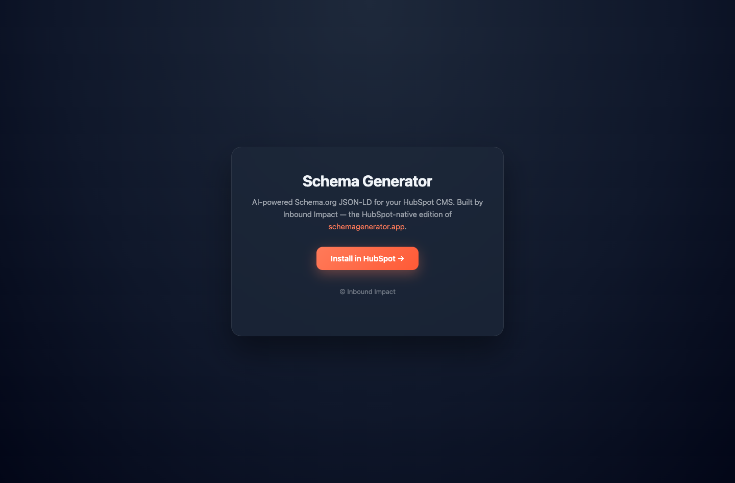 The Schema Generator install landing page