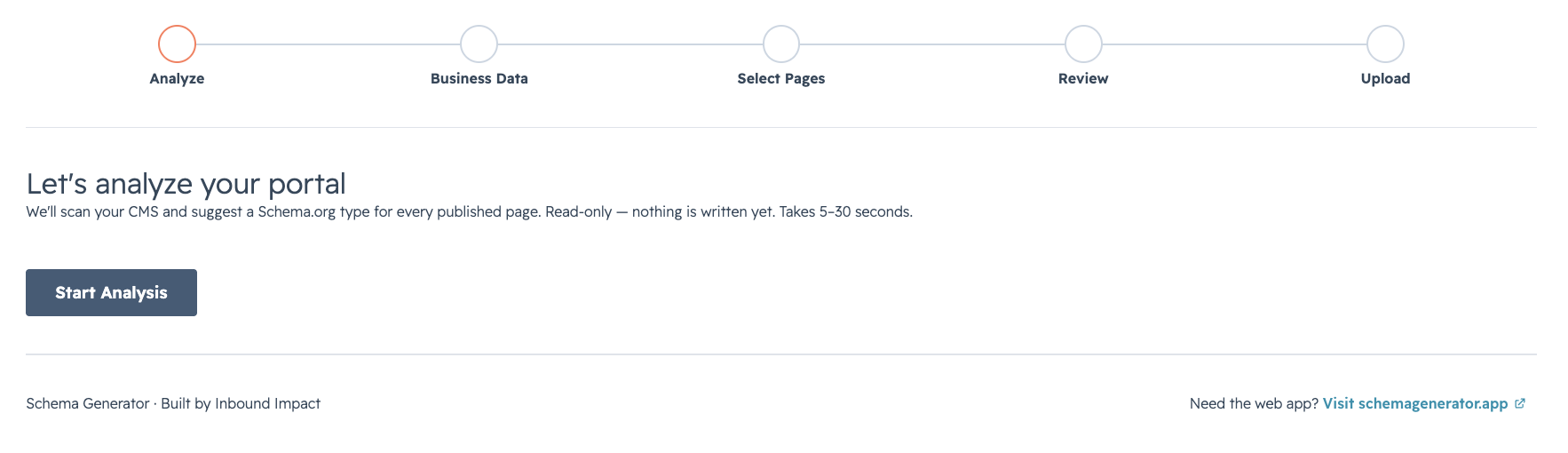 Step 1 — Click Start Analysis to scan your portal